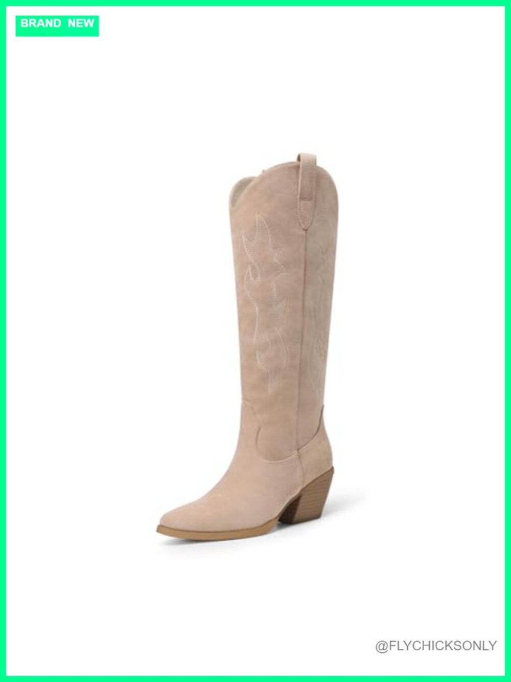 Knee High Cowgirl Boots Pointed Toe Faux Suede Western Boots